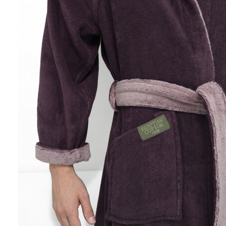 Accappatoio Rosa Viola Prugna 100% Cotone Egiziano a fibra lunga pettinato Reversibile Con cappuccio, Taglia S-M - Selesi Luxury