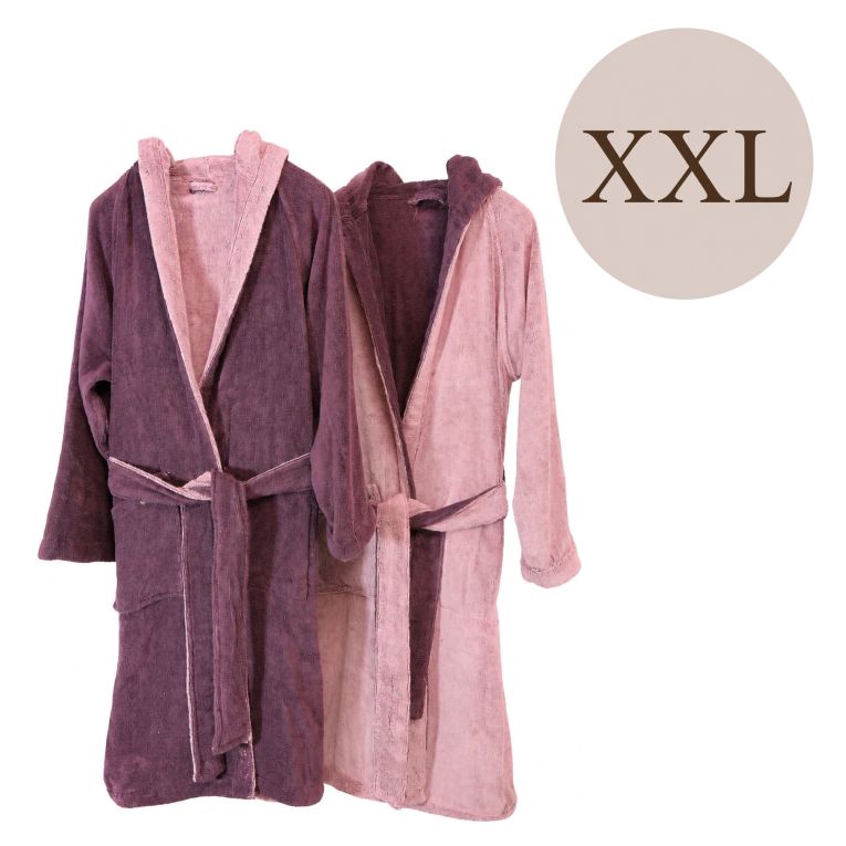 Accappatoio Rosa Viola Prugna 100% Cotone Egiziano a fibra lunga pettinato Reversibile Con cappuccio, Taglia XXL - Sekate Luxury