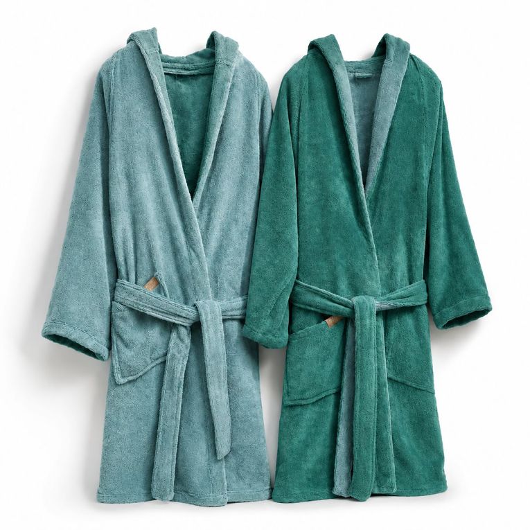 Accappatoio Verde Acqua Verde Scuro 100% Cotone Egiziano a fibra lunga pettinato Reversibile Con cappuccio , Taglia XXL - Sekate Luxury