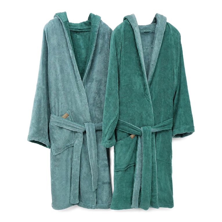 Accappatoio Verde Acqua Verde Scuro 100% Cotone Egiziano a fibra lunga pettinato Reversibile Con cappuccio , Taglia XXL - Sekate Luxury