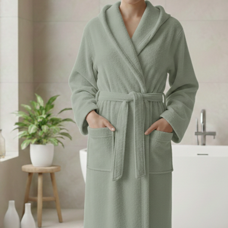 Accappatoio Verde Salvia 100% cotone Con cappuccio , Taglia XL - Satiza Luxury