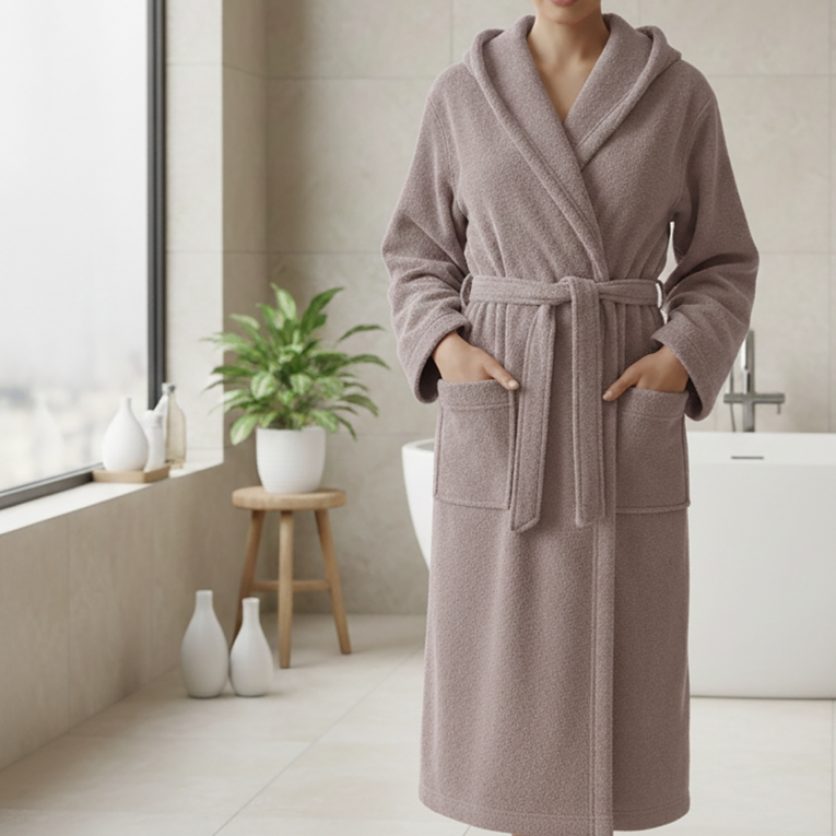 Accappatoio Viola Lilla 100% cotone Con cappuccio , Taglia L - Satotite Luxury