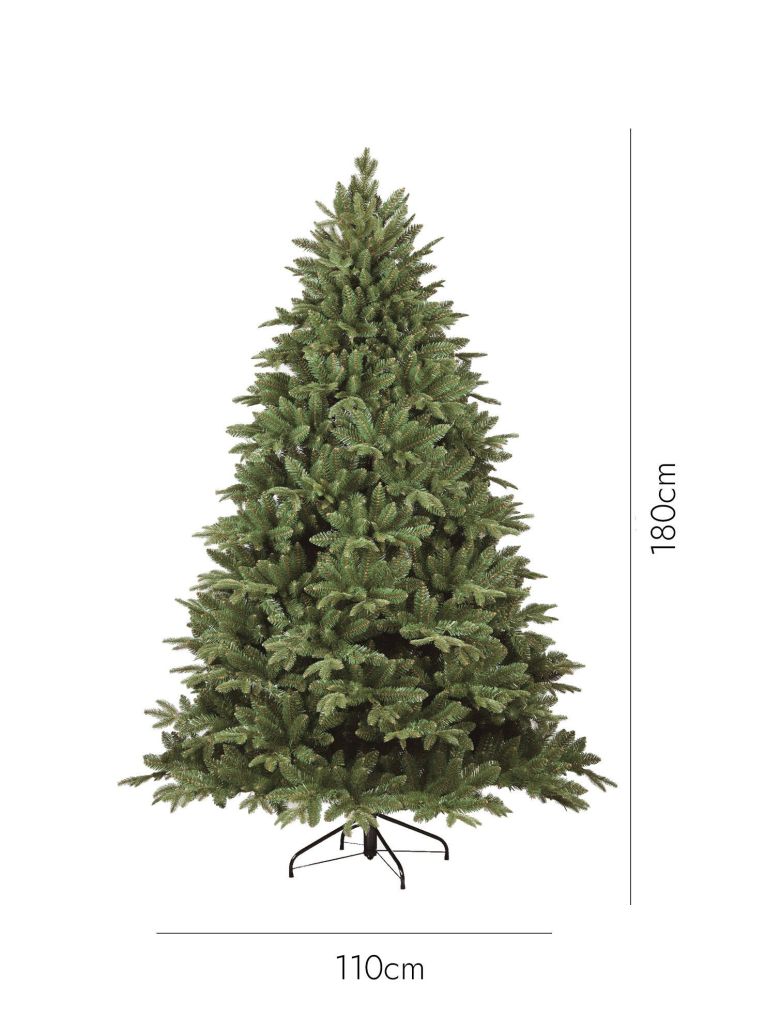 Albero di Natale 180 cm Verde 1210 Rami Apertura Rami Singoli 180h cm, Ignifugo Ritardante di Fiamma - Jingle Bell
