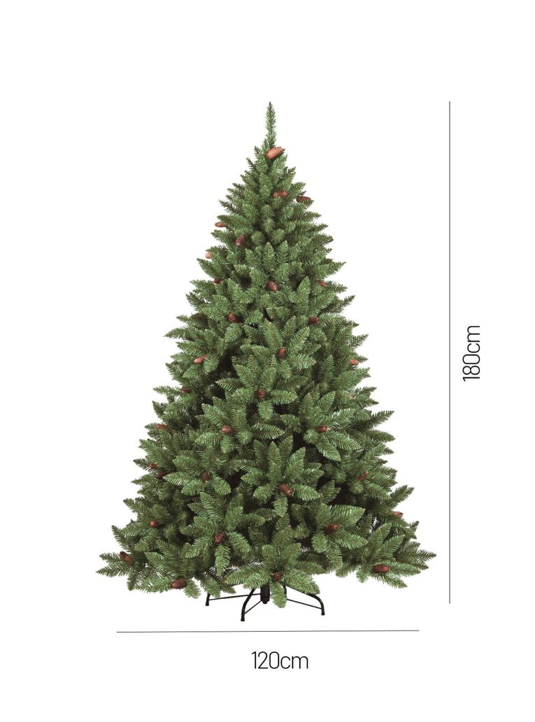 Albero di Natale 180 cm Verde 756 Rami Apertura Rami Singoli 180h cm, Ignifugo Ritardante di Fiamma - Lapland