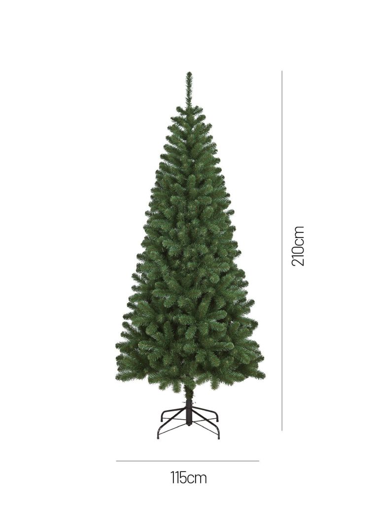 Albero di Natale 210 cm Verde 728 Rami Apertura a Ombrello 210h cm, Ignifugo Ritardante di Fiamma - Comet
