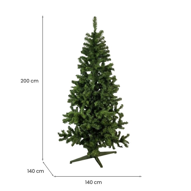 Albero di Natale Albigna, Pino artificiale, Albero effetto reale, Alberello natalizio, Made in Italy, 140x140 h200 cm, Verde