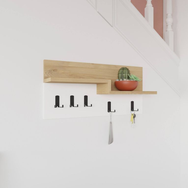 Appendiabiti 65x31h cm 5 posti quercia e bianco - Kilo