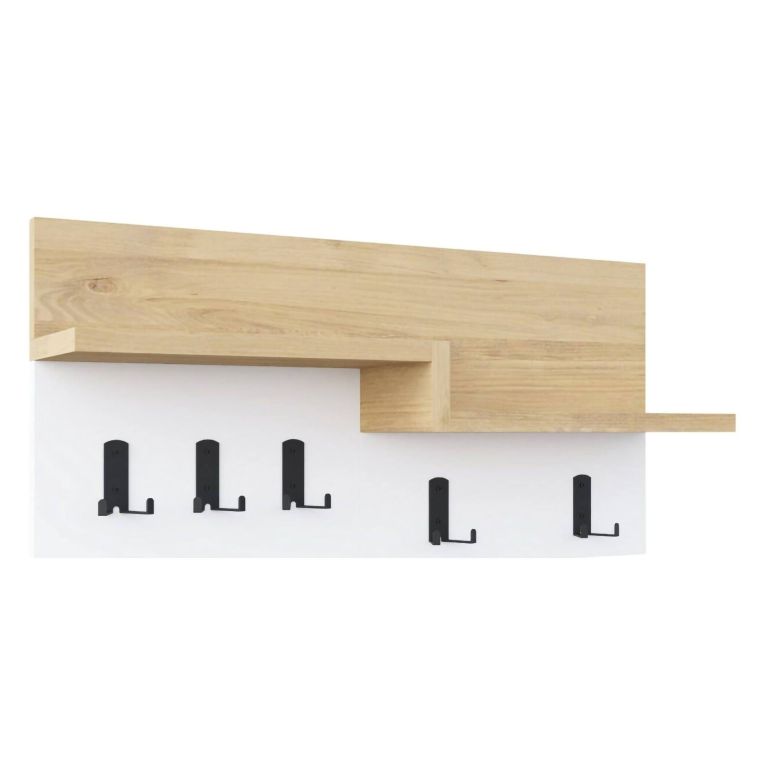 Appendiabiti 65x31h cm 5 posti quercia e bianco - Kilo