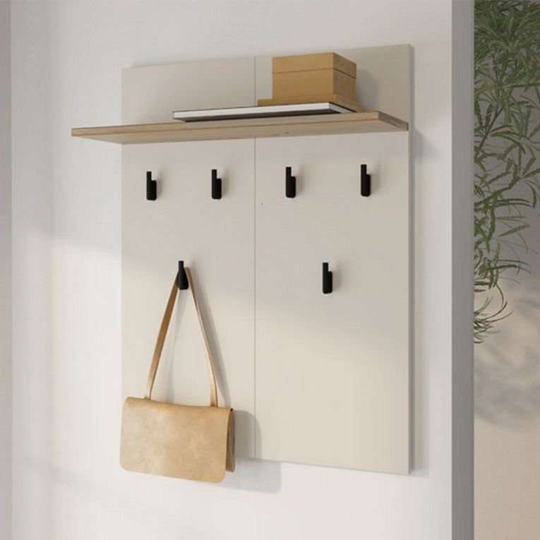 Appendiabiti Beige Marrone Rovere set Fissaggio a Muro Incluso 6 Ganci 83h cm, Installazione a Muro - Igliano