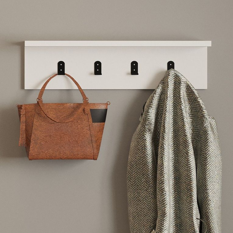 Appendiabiti Bianco 4 Ganci Installazione a Muro 15h cm, - Trecasali