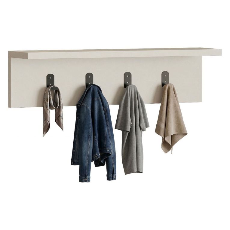 Appendiabiti Bianco 4 Ganci Installazione a Muro 15h cm, - Trecasali