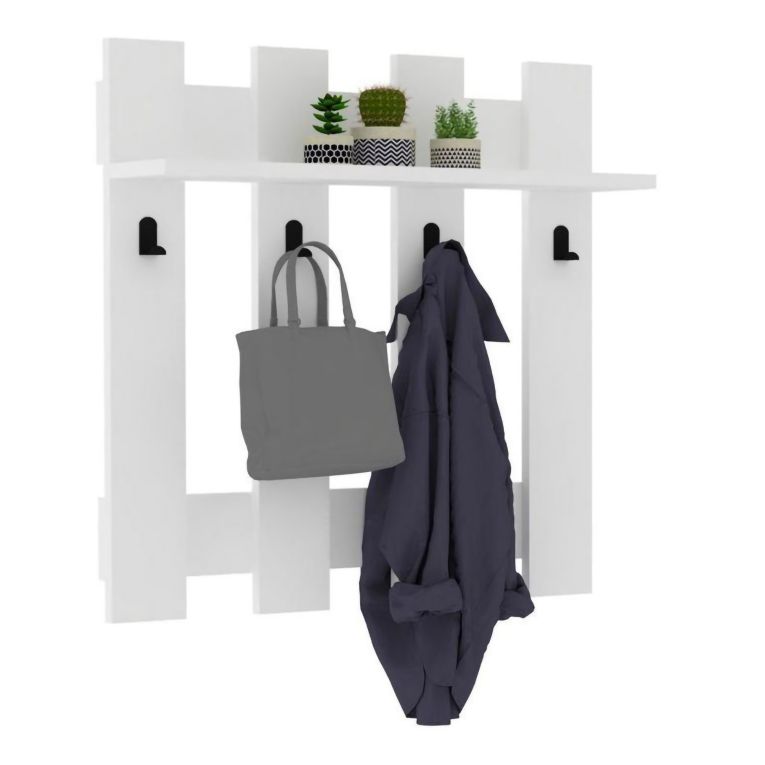 Appendiabiti Bianco 4 Ganci Installazione a Muro 70h cm, - Serpico