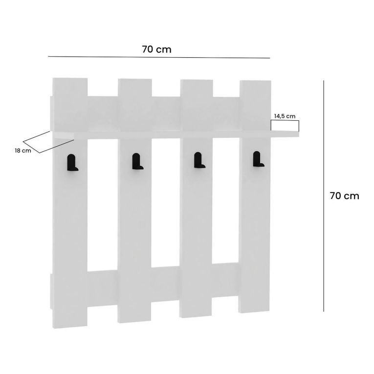 Appendiabiti Bianco 4 Ganci Installazione a Muro 70h cm, - Serpico