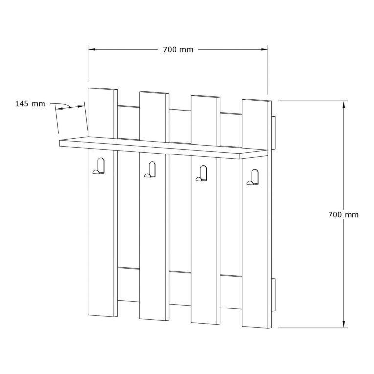 Appendiabiti Bianco 4 Ganci Installazione a Muro 70h cm, - Serpico