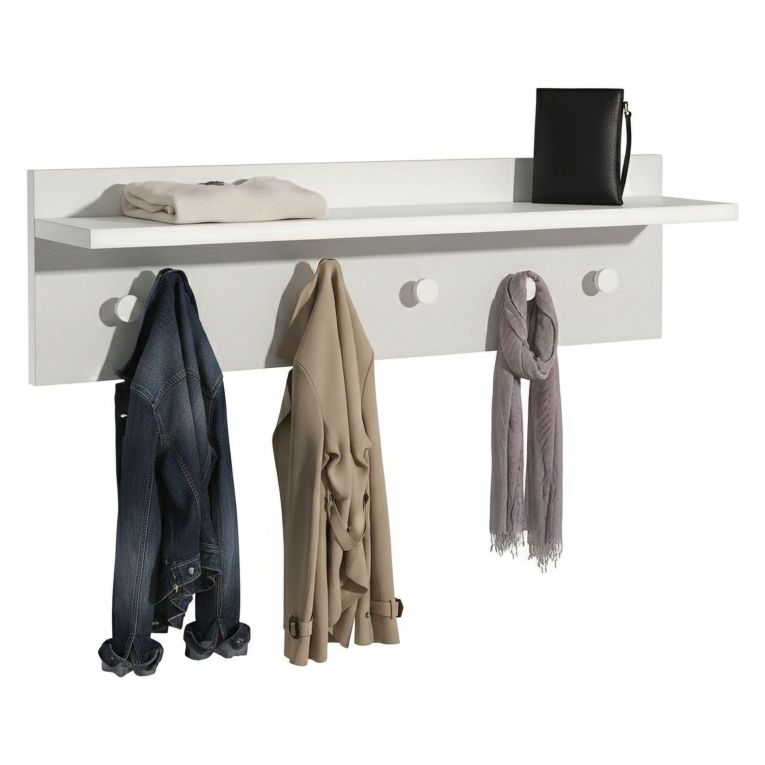 Appendiabiti Bianco 4 Ganci Installazione a Muro, - Mozzo