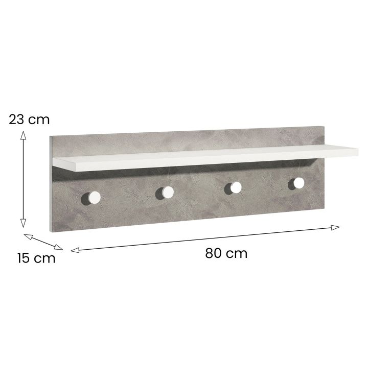 Appendiabiti Bianco Grigio Cemento 4 Ganci Installazione a Muro, Colore Struttura Grigio - Mozzo
