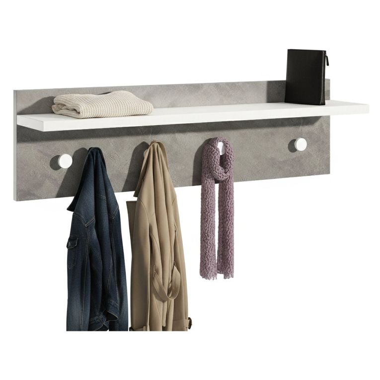 Appendiabiti Bianco Grigio Cemento 4 Ganci Installazione a Muro, Colore Struttura Grigio - Mozzo