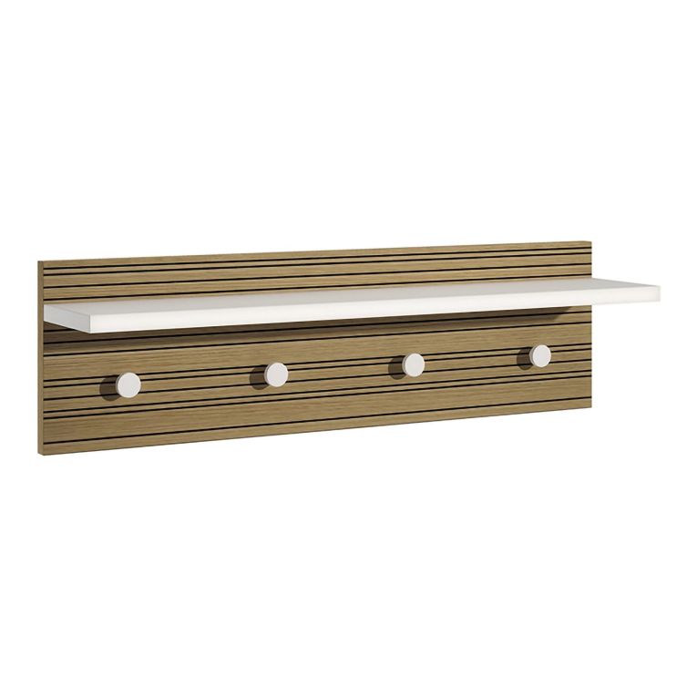 Appendiabiti Bianco Marrone Rovere 4 Ganci Installazione a Muro, Colore Struttura Marrone - Mozzo