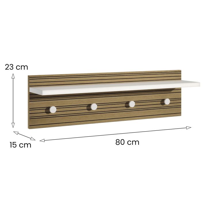 Appendiabiti Bianco Marrone Rovere 4 Ganci Installazione a Muro, Colore Struttura Marrone - Mozzo