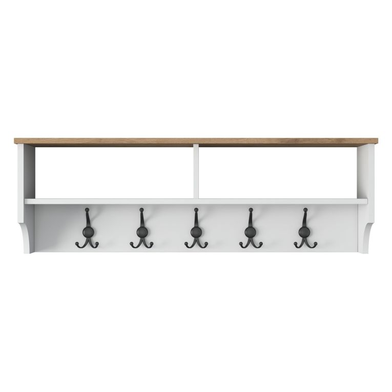 Appendiabiti Bianco Marrone Rovere 5 Ganci Installazione a Muro 37h cm, Colore Struttura Marrone - Magherno