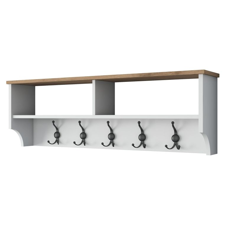Appendiabiti Bianco Marrone Rovere 5 Ganci Installazione a Muro 37h cm, Colore Struttura Marrone - Magherno