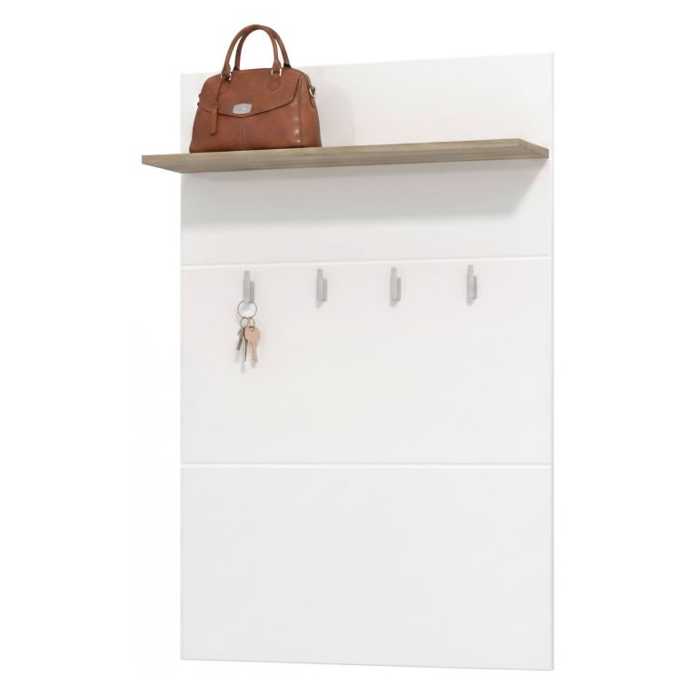 Appendiabiti Bianco Marrone Rovere set Fissaggio a Muro Incluso 4 Ganci 114h cm, Installazione a Muro - Montese