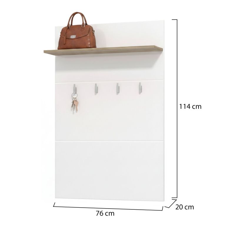 Appendiabiti Bianco Marrone Rovere set Fissaggio a Muro Incluso 4 Ganci 114h cm, Installazione a Muro - Montese