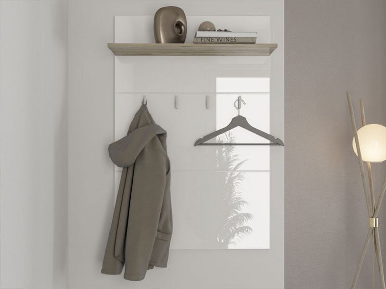 Appendiabiti Bianco Marrone Rovere set Fissaggio a Muro Incluso 4 Ganci 114h cm, Installazione a Muro - Montese