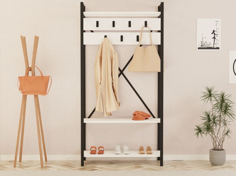 Appendiabiti Bianco Nero 7 Ganci Installazione a Terra 180h cm, Colore Struttura Nero - Celiera