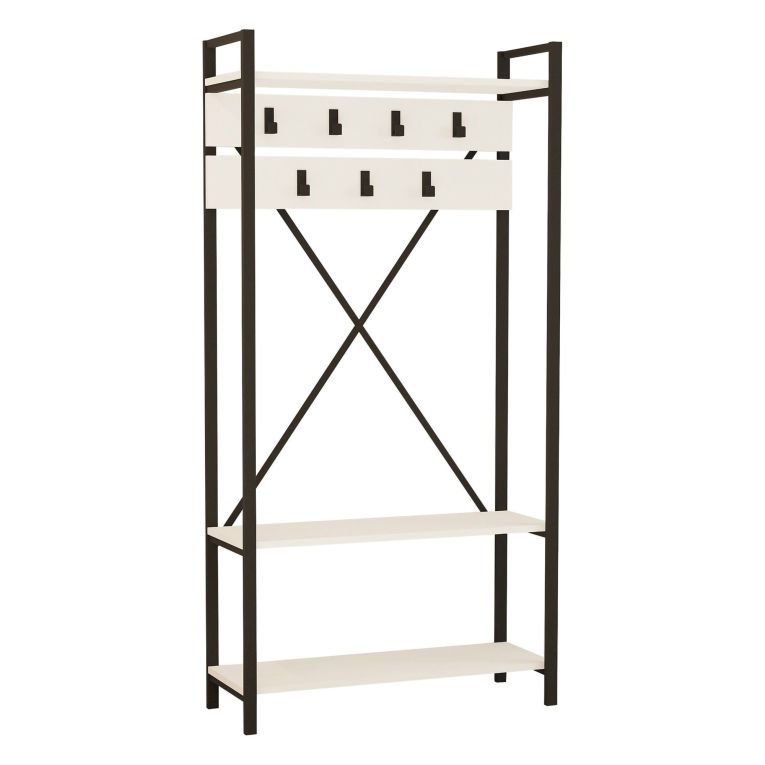 Appendiabiti Bianco Nero 7 Ganci Installazione a Terra 180h cm, Colore Struttura Nero - Celiera