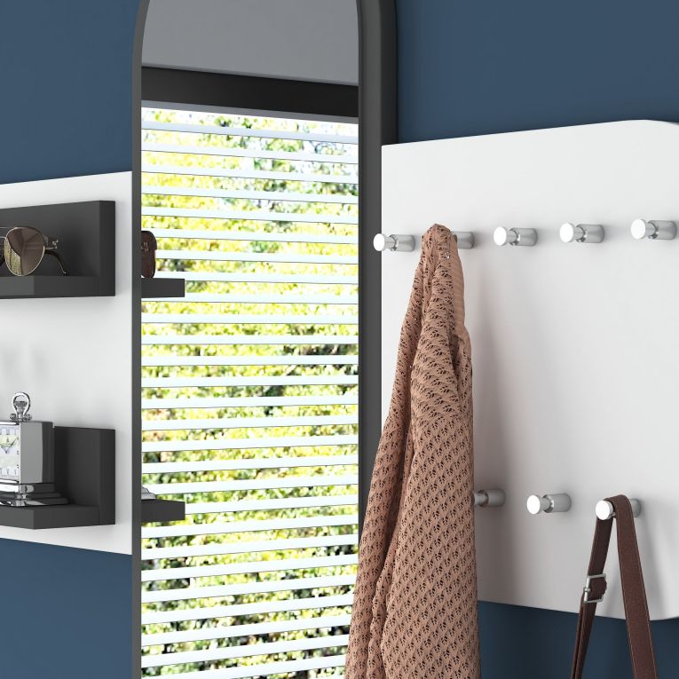 Appendiabiti Bianco Nero Antracite con Specchio 9 Ganci 120h cm, Installazione a Muro - Guardia