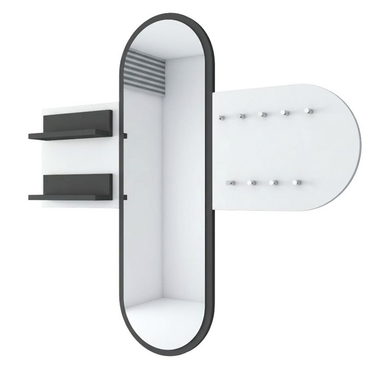 Appendiabiti Bianco Nero Antracite con Specchio 9 Ganci 120h cm, Installazione a Muro - Guardia