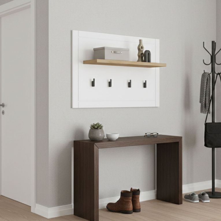 Appendiabiti Bianco Nero Rovere set Fissaggio a Muro Incluso 4 Ganci 57h cm, Installazione a Muro - Mediglia