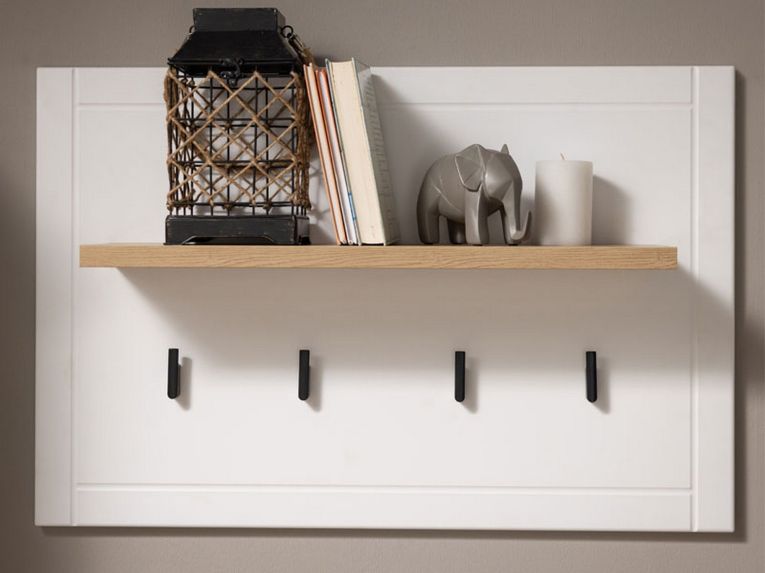 Appendiabiti Bianco Nero Rovere set Fissaggio a Muro Incluso 4 Ganci 57h cm, Installazione a Muro - Mediglia