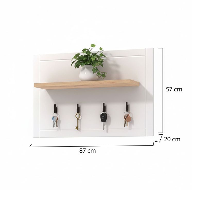 Appendiabiti Bianco Nero Rovere set Fissaggio a Muro Incluso 4 Ganci 57h cm, Installazione a Muro - Mediglia