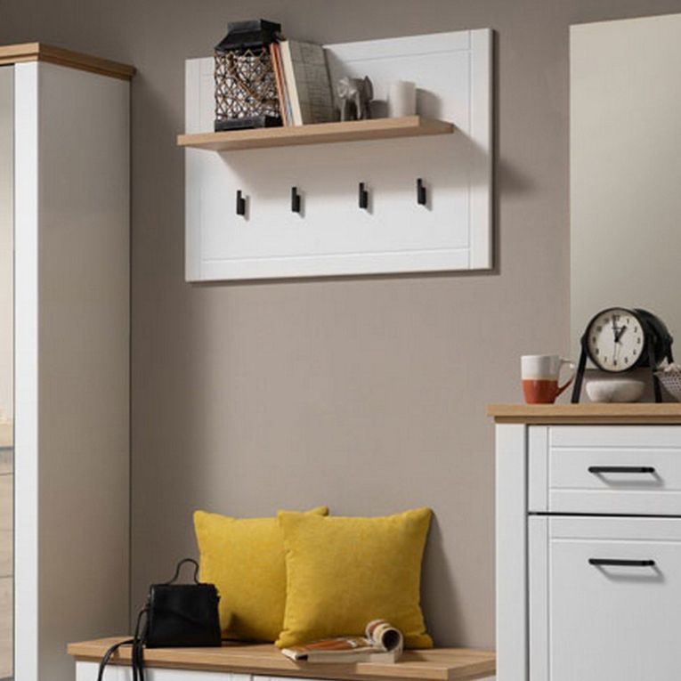 Appendiabiti Bianco Nero Rovere set Fissaggio a Muro Incluso 4 Ganci 57h cm, Installazione a Muro - Mediglia