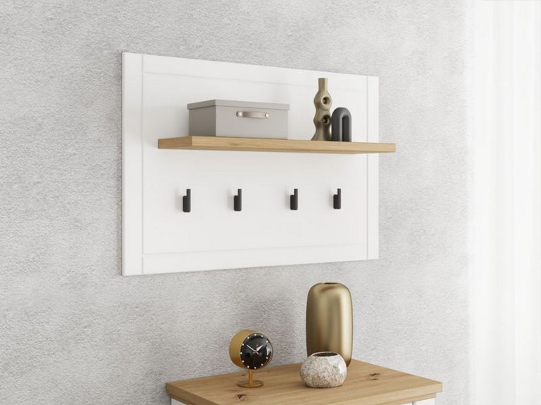 Appendiabiti Bianco Nero Rovere set Fissaggio a Muro Incluso 4 Ganci 57h cm, Installazione a Muro - Mediglia