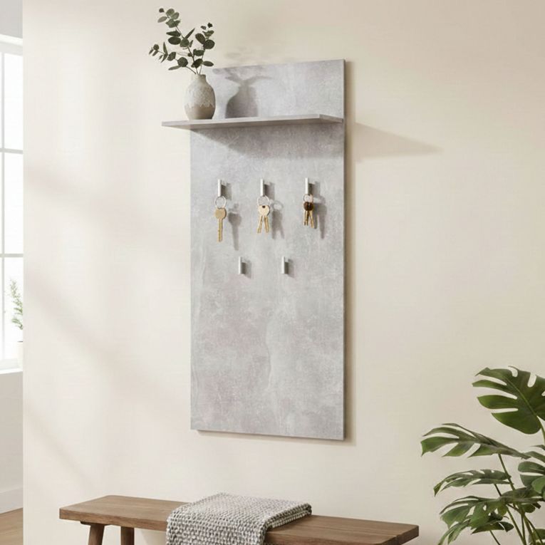Appendiabiti Grigio Cemento set Fissaggio a Muro Incluso 5 Ganci 137h cm, Installazione a Muro - Traves