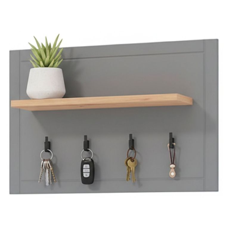 Appendiabiti Grigio Scuro Marrone Rovere set Fissaggio a Muro Incluso 4 Ganci 57h cm, Installazione a Muro - Mediglia