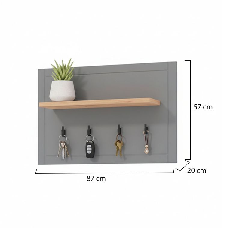 Appendiabiti Grigio Scuro Marrone Rovere set Fissaggio a Muro Incluso 4 Ganci 57h cm, Installazione a Muro - Mediglia