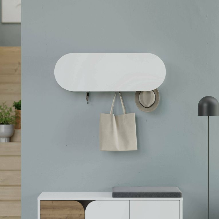 Appendiabiti Hestia, Attaccapanni, Portabiti multiuso, Appendiabiti da parete, 84x16 h29 cm, Bianco