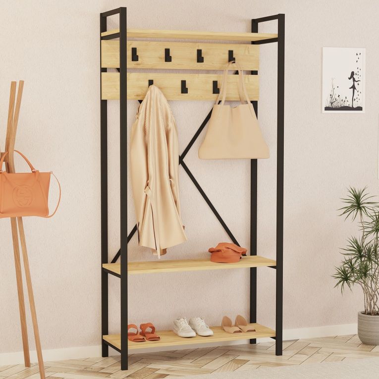 Appendiabiti Marrone Antracite Nero 7 Ganci Installazione a Terra 180h cm, Colore Struttura Nero - Celiera
