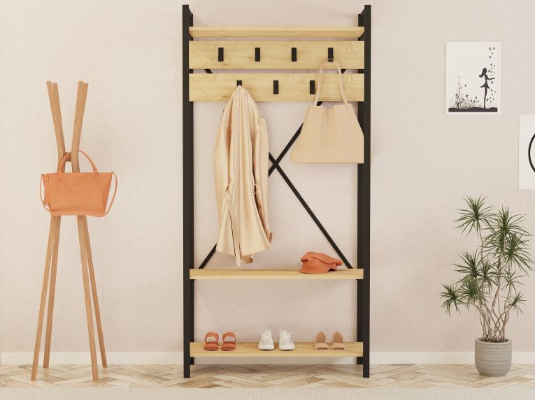 Appendiabiti Marrone Antracite Nero 7 Ganci Installazione a Terra 180h cm, Colore Struttura Nero - Celiera