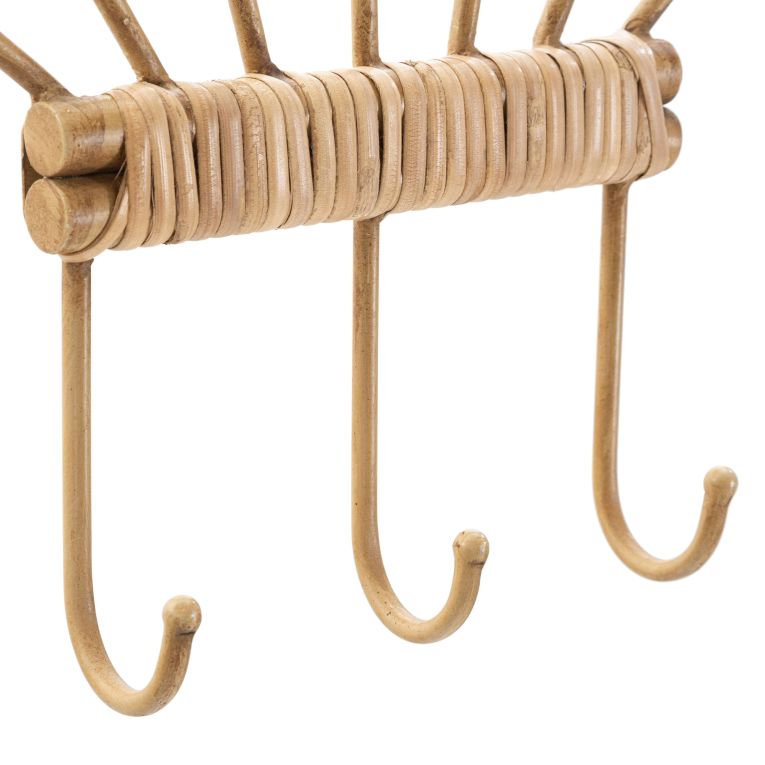 Appendiabiti Marrone Finitura in Rattan Color Bamboo Naturale 3 Ganci 33h cm, Installazione Sospeso - Danatala