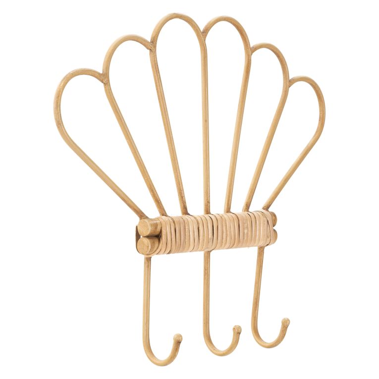 Appendiabiti Marrone Finitura in Rattan Color Bamboo Naturale 3 Ganci 33h cm, Installazione Sospeso - Danatala