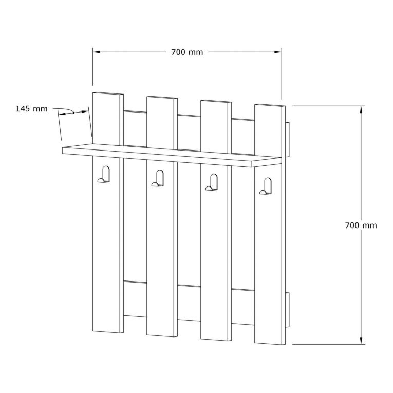 Appendiabiti Marrone Noce 4 Ganci Installazione a Muro 70h cm, Sfumatura Colore Struttura Noce - Serpico