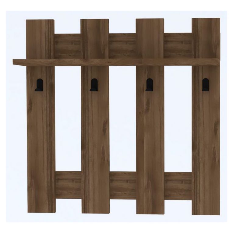 Appendiabiti Marrone Noce 4 Ganci Installazione a Muro 70h cm, Sfumatura Colore Struttura Noce - Serpico