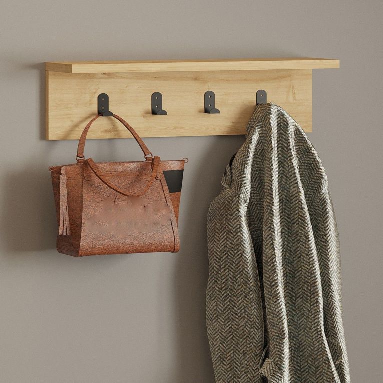 Appendiabiti Marrone Rovere 4 Ganci Installazione a Muro 15h cm, Sfumatura Colore Struttura Rovere - Taipana