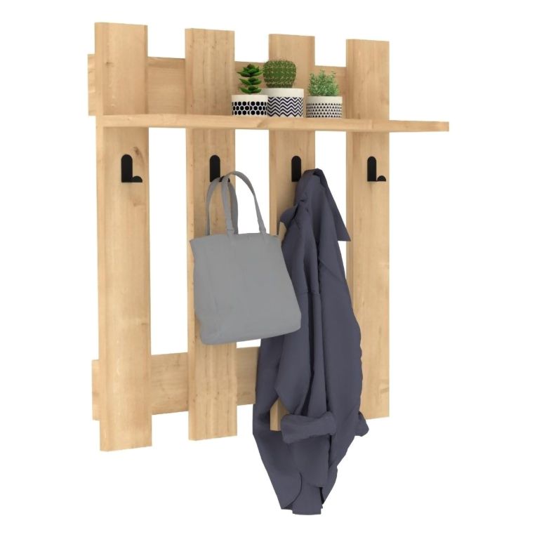 Appendiabiti Marrone Rovere 4 Ganci Installazione a Muro 70h cm, Sfumatura Colore Struttura Rovere - Serpico