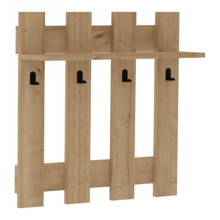Appendiabiti Marrone Rovere 4 Ganci Installazione a Muro 70h cm, Sfumatura Colore Struttura Rovere - Serpico